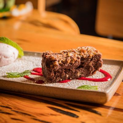 Pecan cake, side view