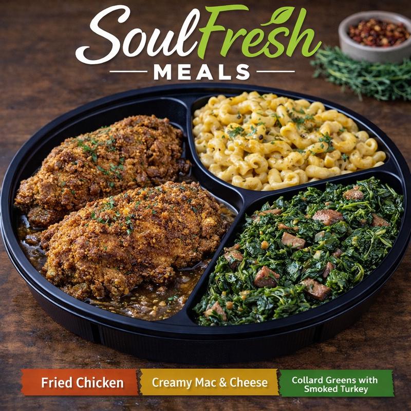 menu item 38 of 43, Fried Chicken | Creamy Mac & Cheese | Collard Greens with Smoked Turkey