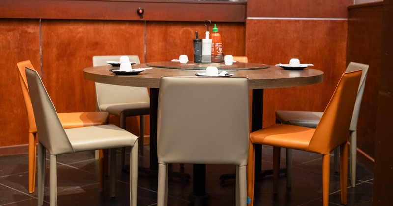 Interior, round table with plates