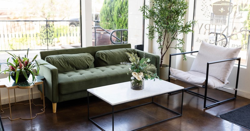 Lounge area, armchair and sofa