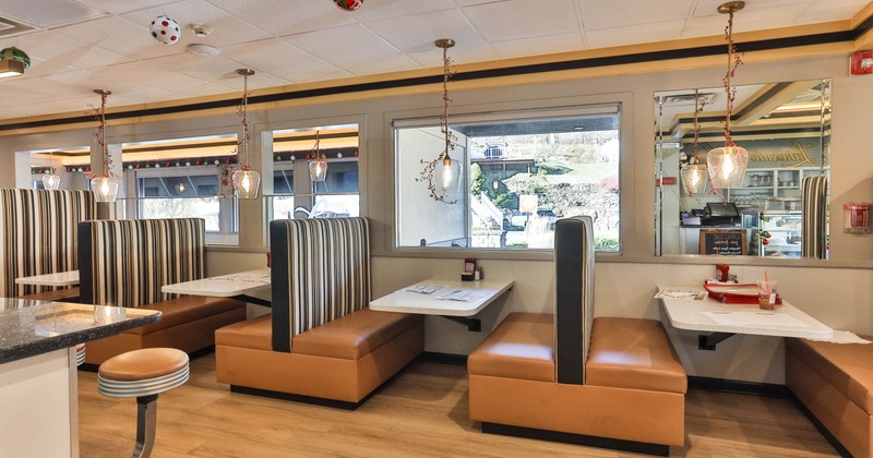Inside, booth seating area