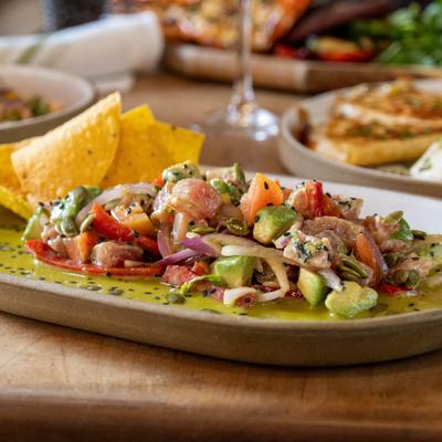 Tuna ceviche marinated in citrus juices.