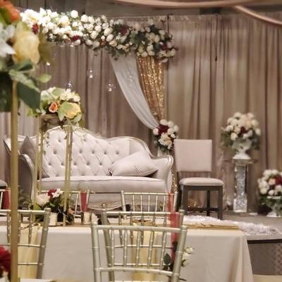 White sofa, flower decorations