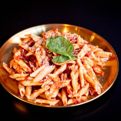 Penne pasta in tomato sauce.