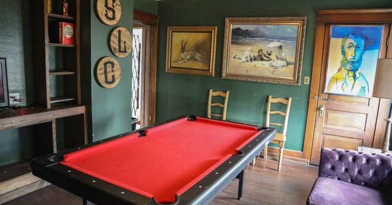 Interior, billiard room with table for pool