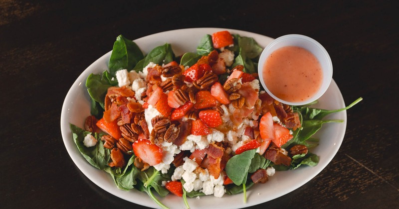 Berry Bacon Spinach Salad with pecans and feta