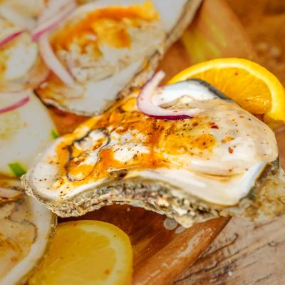 A closeup on oysters.