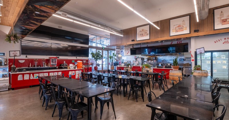 Interior, seating area with tables and chairs