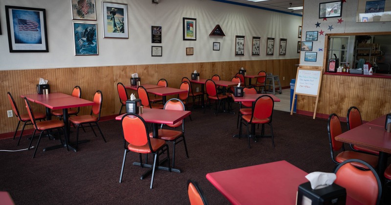 Interior, tables ready for guests