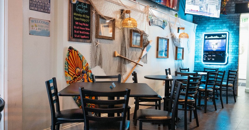 Interior, diner area, table and chairs