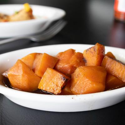 Portion of candied yams.