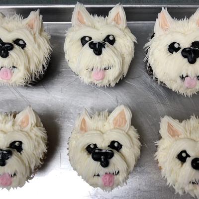 Westie dog face cupcakes