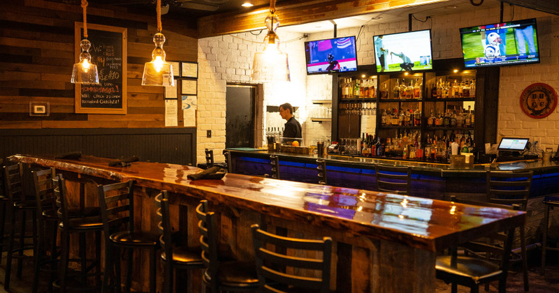 Interior, bar area with tall chairs