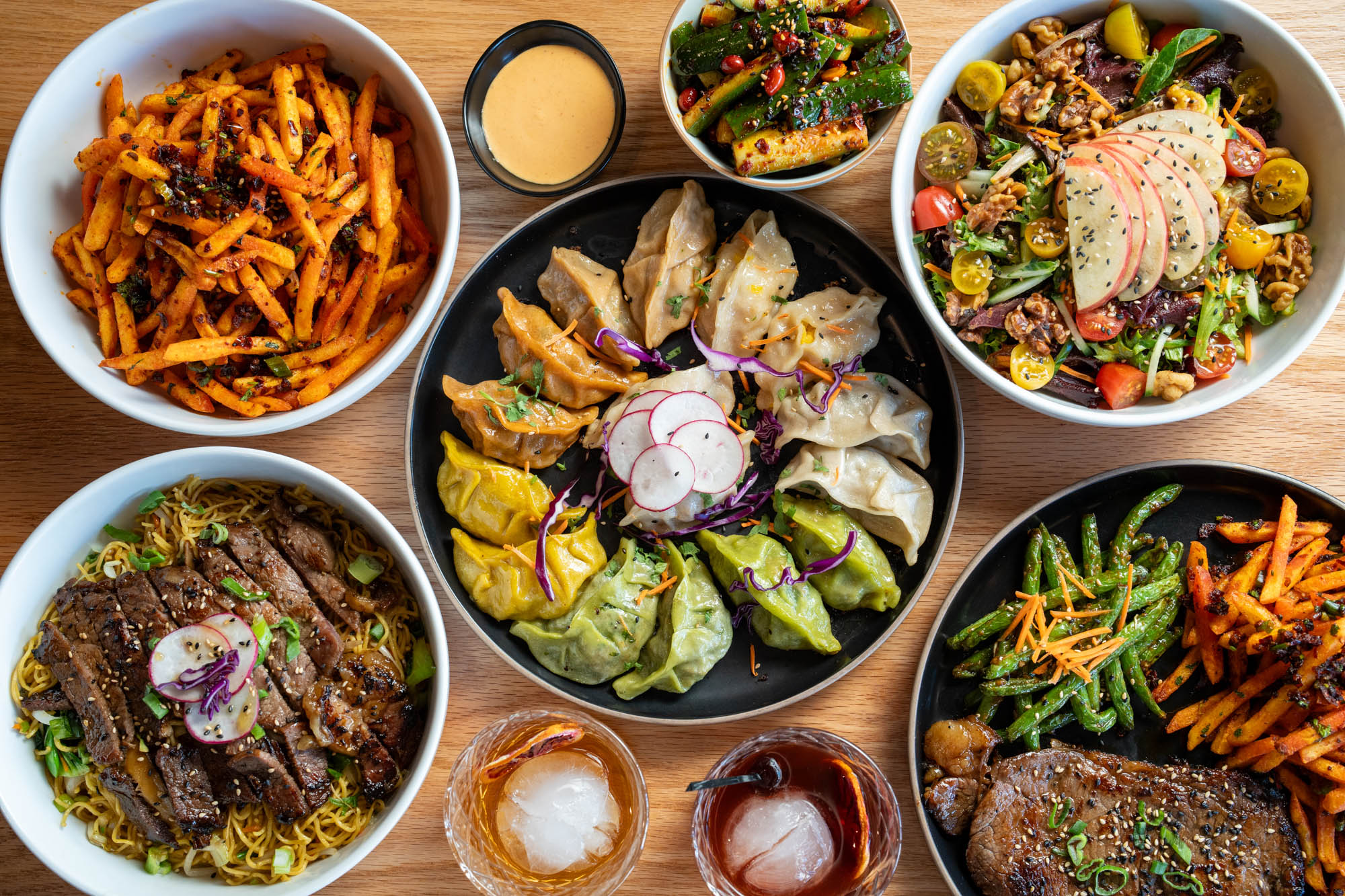 A top view of served meals