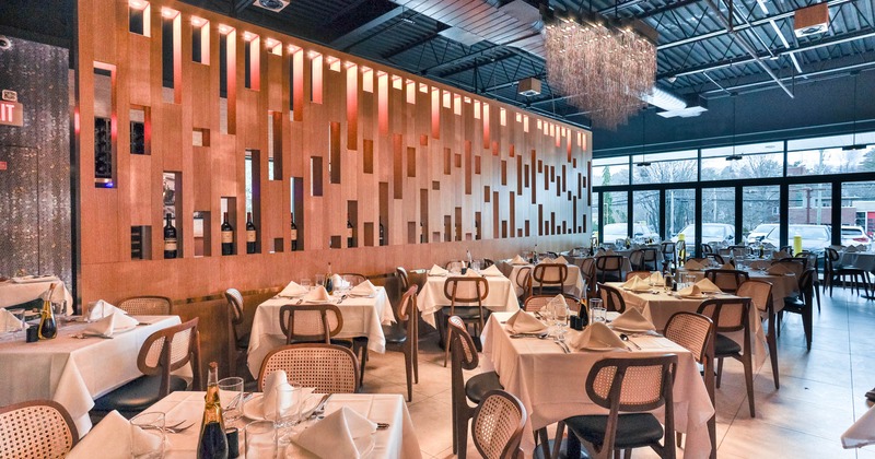 Dining area, tables with white cloth