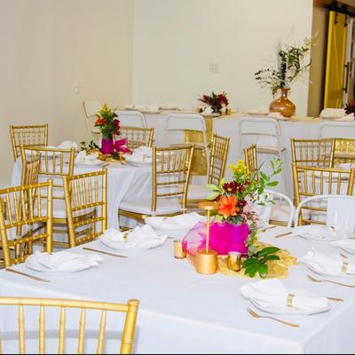 Fully set dining tables.