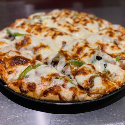 Sausage and cheese pizza.