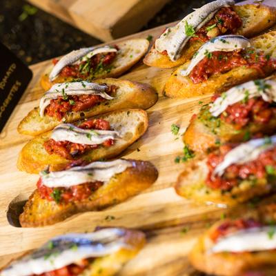 Bruschetta served on tray