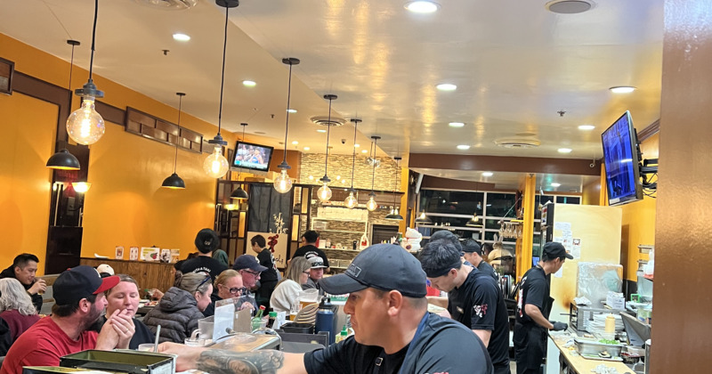 Interior, dining area, lively ambiance