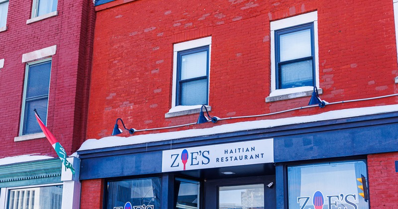 Exterior, front view, entramce, sign above