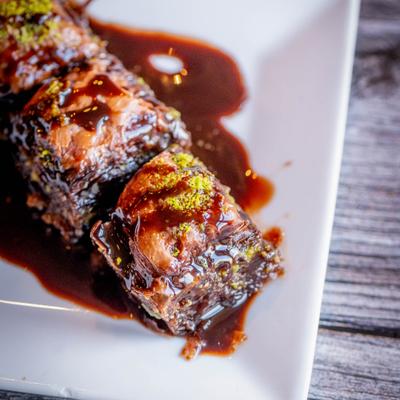 Chocolate baklawa, closeup.