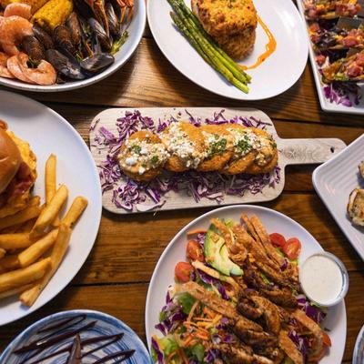 Miscellany of dishes, top view.