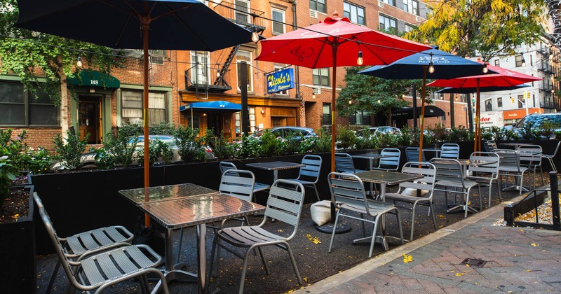 Outside, seating space