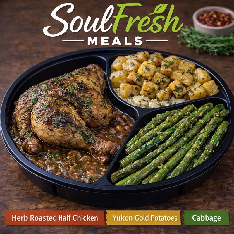 menu item 41 of 43, Herb Roasted Half Chicken | Yukon Gold Potatoes | Cabbage