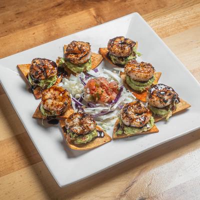 Grilled shrimp tostada bites.