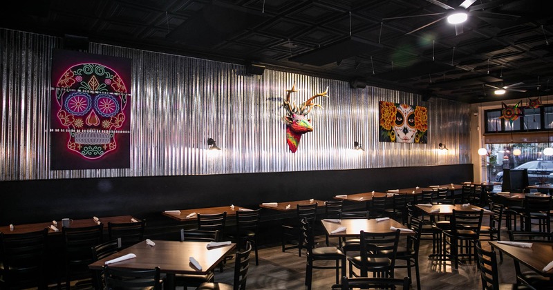 Dining area, tables and seating, wall decorations