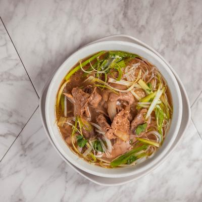 Filet Mignon pho, top view.