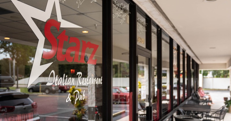 Restaurant sign on window