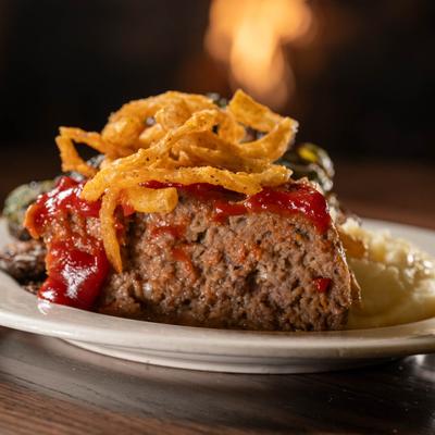Meatloaf with mashed brussels.