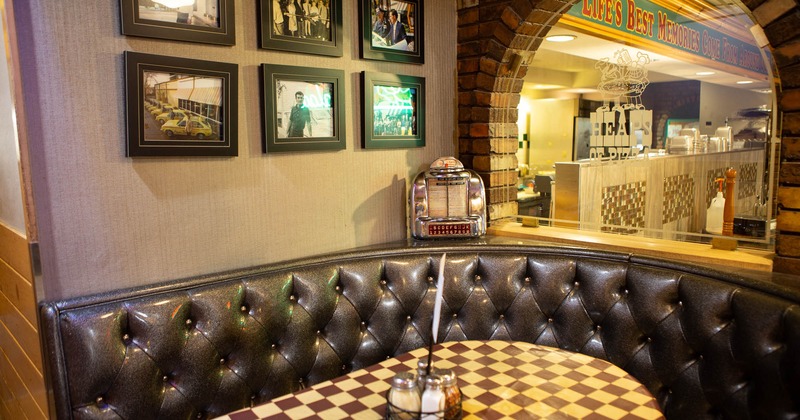 Interior, booth and paintings on the wall