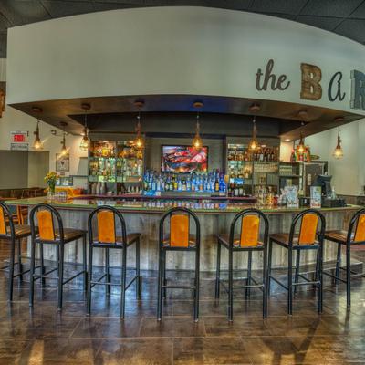 The bar area and stools.