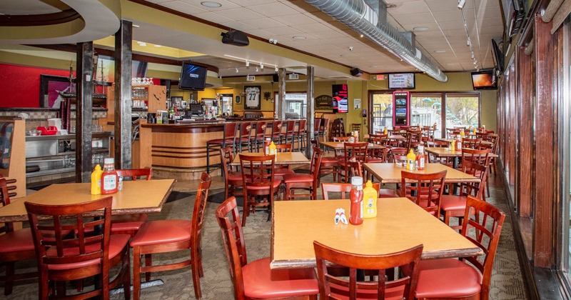 Inside, dining space, tables ready for guests
