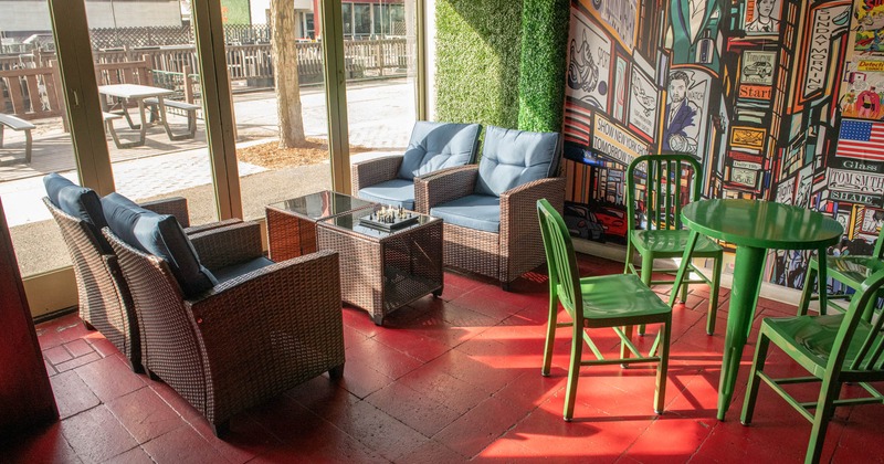 Interior, seating area near windows