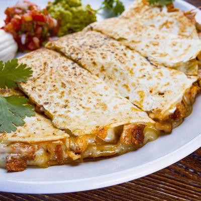 Fajita quesadilla, served.