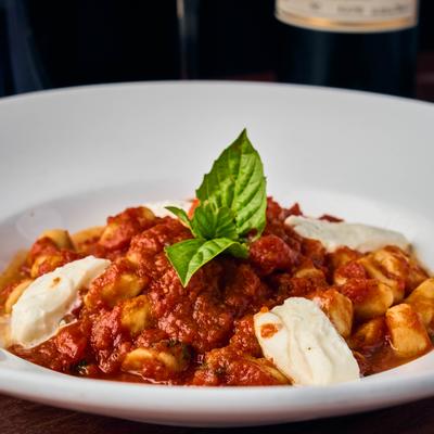 Gnocchi with tomato sauce and mozzarella.