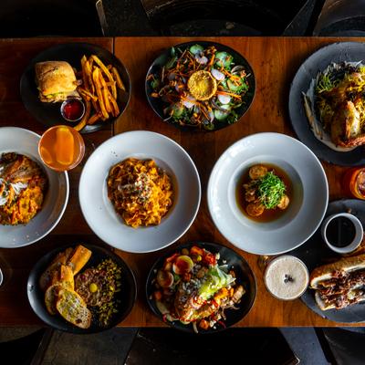 Assorted dishes, top view