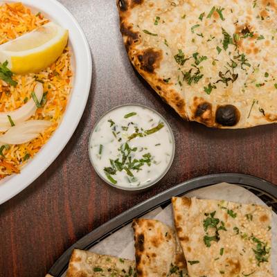 Naan and Chicken Biryani.