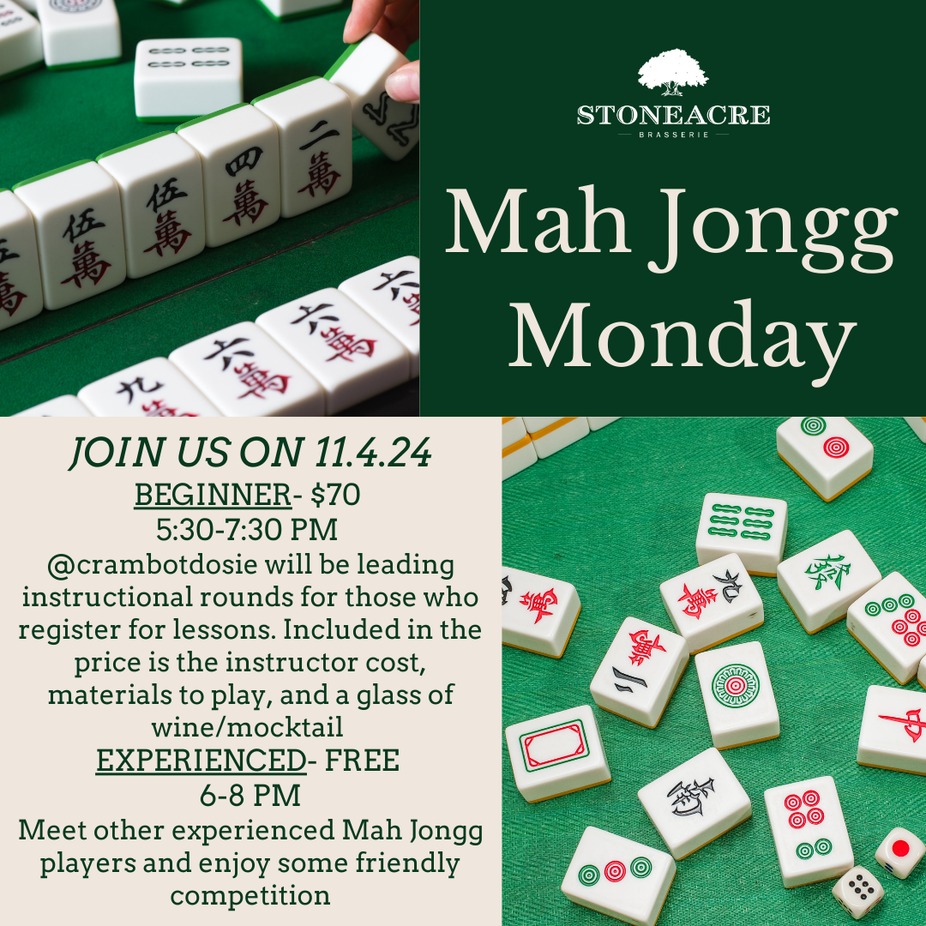 Mah Jongg Monday 11.4.24 at Stoneacre Brasserie event photo