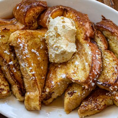 Close up of French toast.