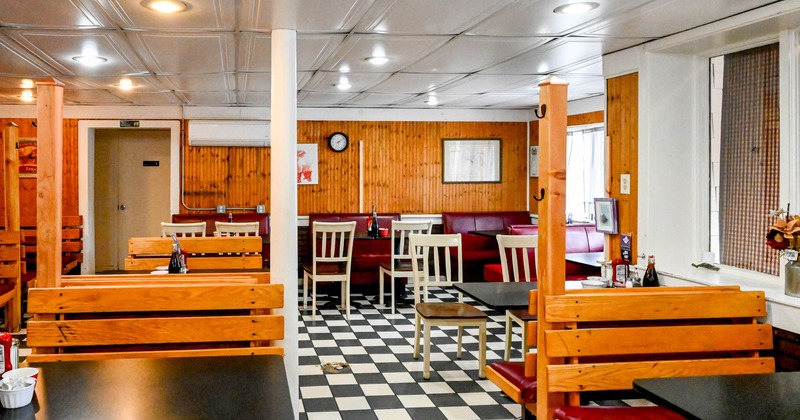 Interior, diner area, wide view