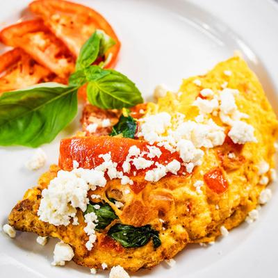 Oven Roasted Tomato and Basil Omelet.