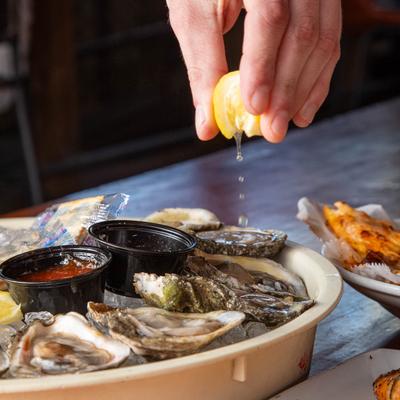 Raw oysters on the half shell.