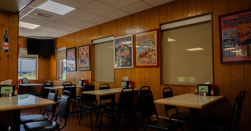 Interior seating area with chairs and tables