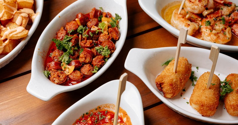 Assortment of dishes, overhead view