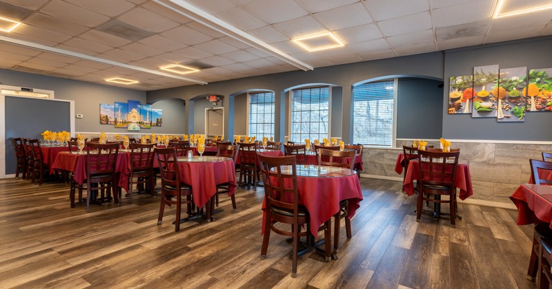 Interior, dining area with tables and chairs