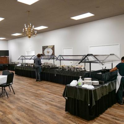 Buffet setup inside the venue.